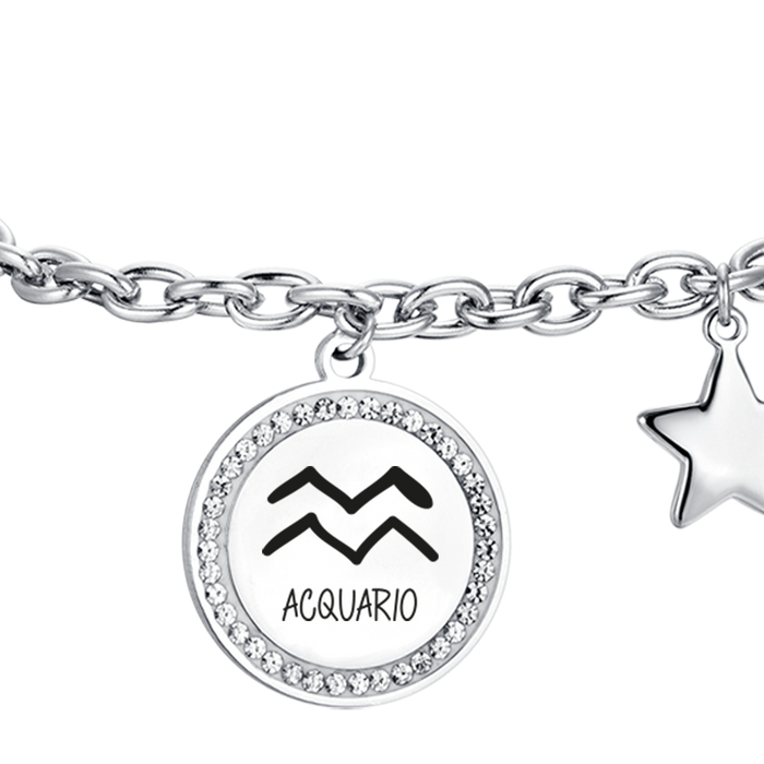 BRACCIALE DONNA IN ACCIAIO SEGNO ZODIACALE ACQUARIO PIASTRA