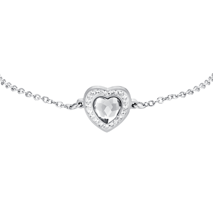 BRACCIALE DONNA IN ACCIAIO CUORE CRISTALLO BIANCO E CRISTALLI BIANCHI