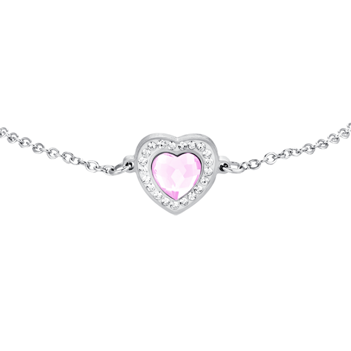 BRACELET FEMME EN ACIER COEUR CRISTAL ROSE ET CRISTAUX BLANCS
