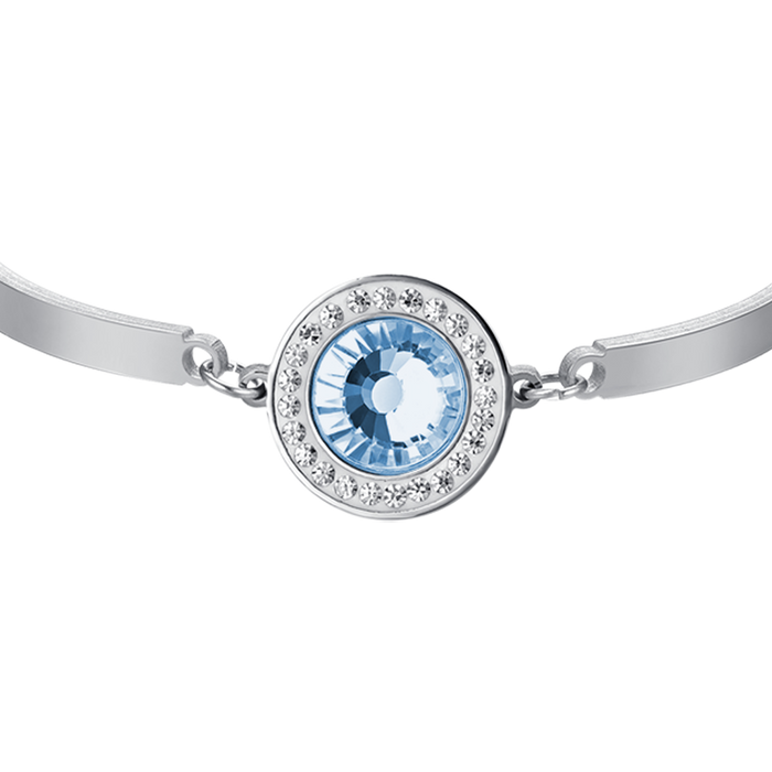 BRACELET FEMME EN ACIER AVEC ÉLÉMENT EN CRISTAL AIGUE-MARINE ET CRISTAUX BLANCS