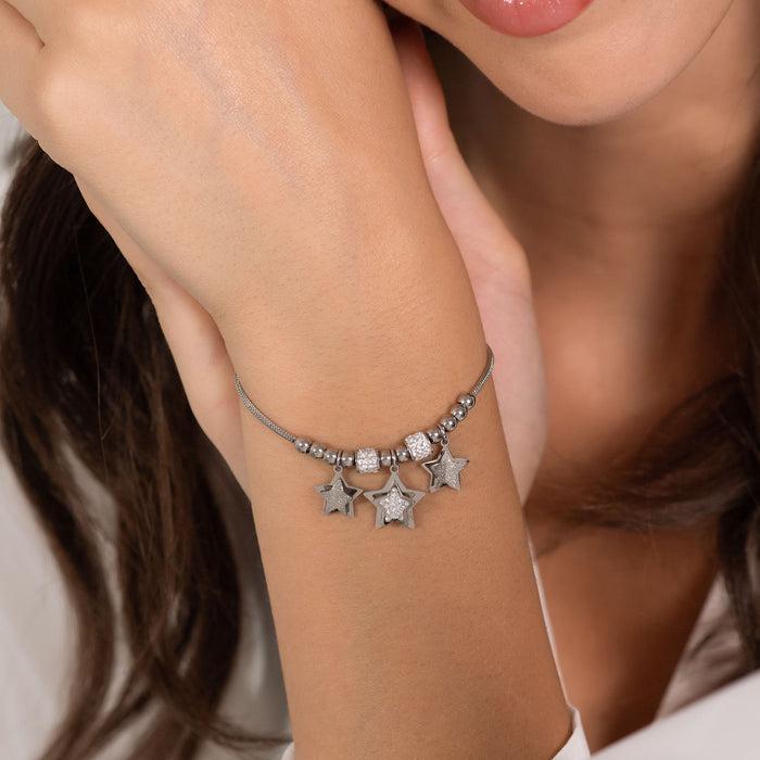 BRACELET FEMME EN ACIER ÉTOILES AVEC CRISTAUX BLANCS