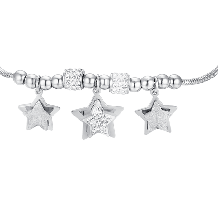 BRACELET FEMME EN ACIER ÉTOILES AVEC CRISTAUX BLANCS