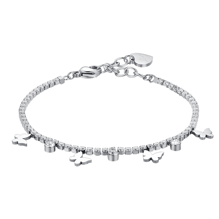 BRACELET DE TENNIS FEMME EN ACIER AVEC CRISTAUX BLANCS ET PAPILLONS