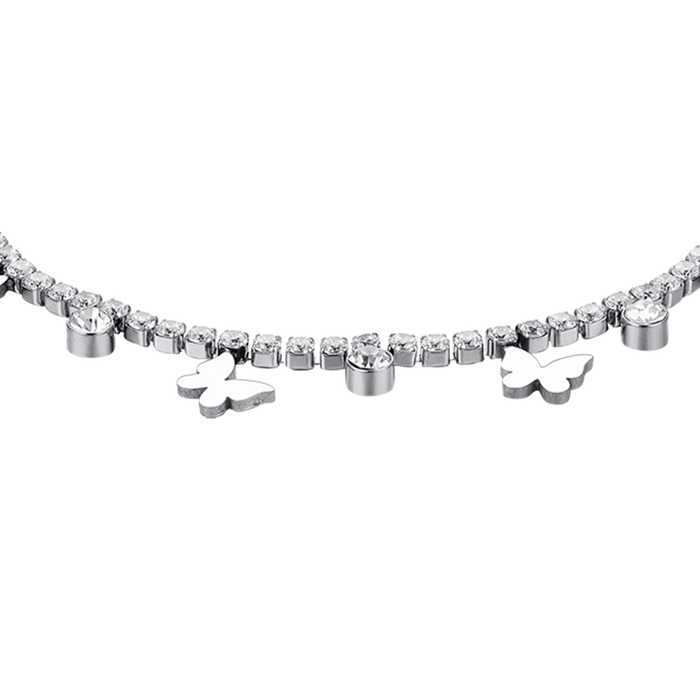 BRACELET DE TENNIS FEMME EN ACIER AVEC CRISTAUX BLANCS ET PAPILLONS