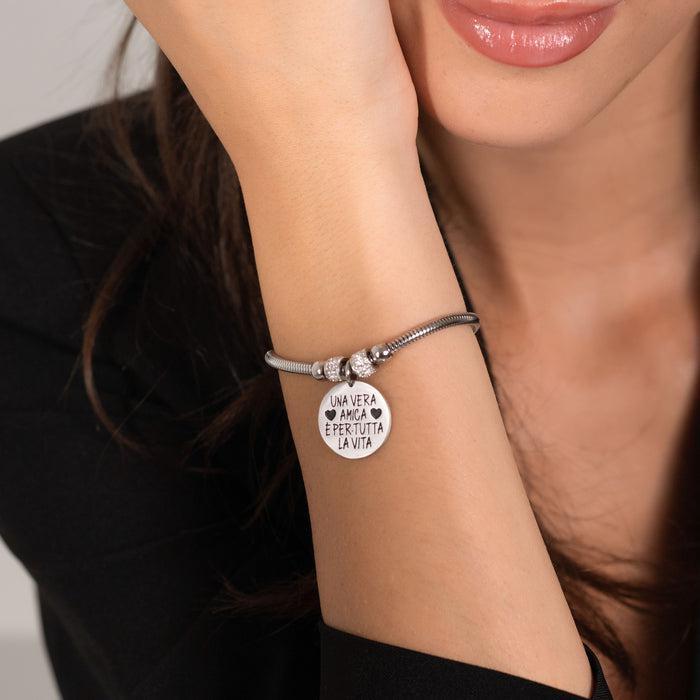 BRACELET EN ACIER POUR FEMME UN VRAI AMI EST POUR LA VIE