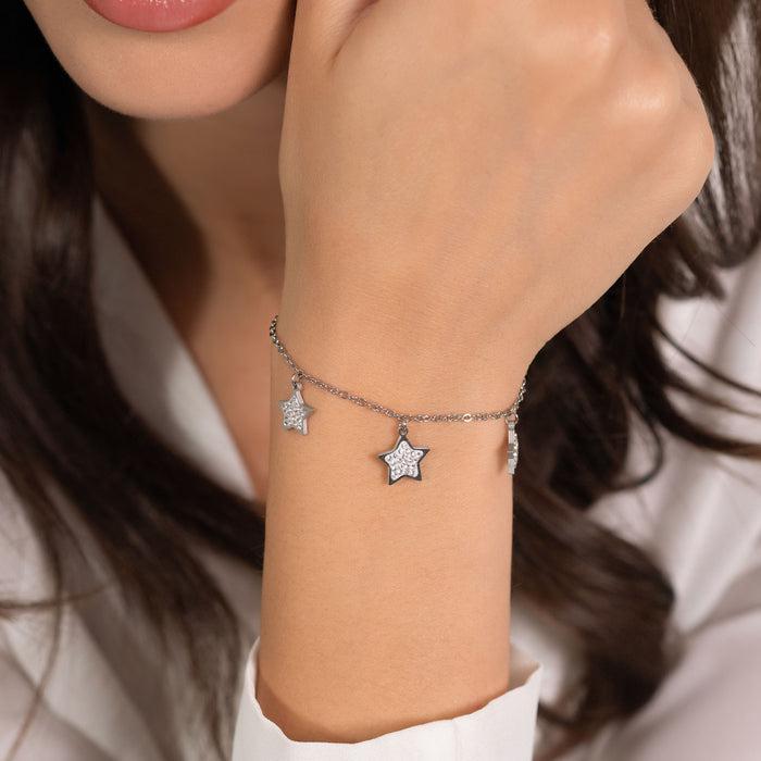 BRACELET FEMME EN ACIER ÉTOILES AVEC CRISTAUX BLANCS