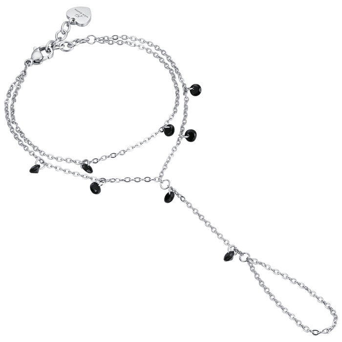 WOMEN'S KISSING BRACELET IN STEEL WITH BLACK CRYSTALS