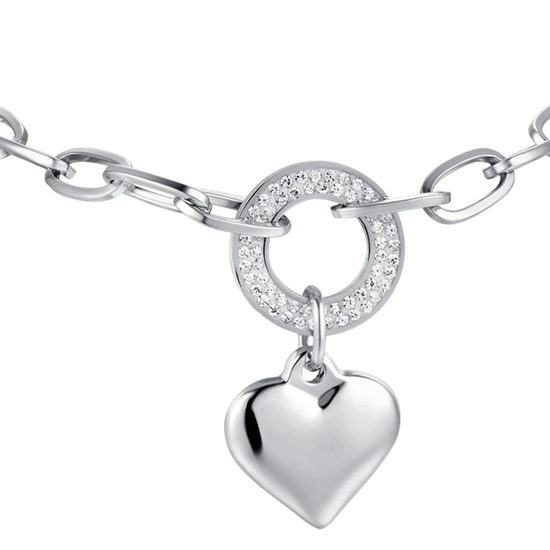 WOMEN'S BRACELET IN STEEL WITH HEART CIRCLE AND WHITE CRYSTALS