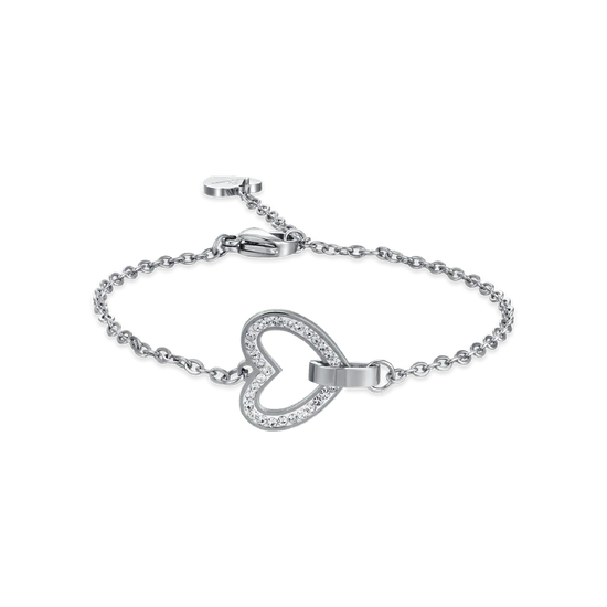 WOMEN'S BRACELET IN STEEL WITH HEART AND WHITE CRYSTALS AND ELEMENT