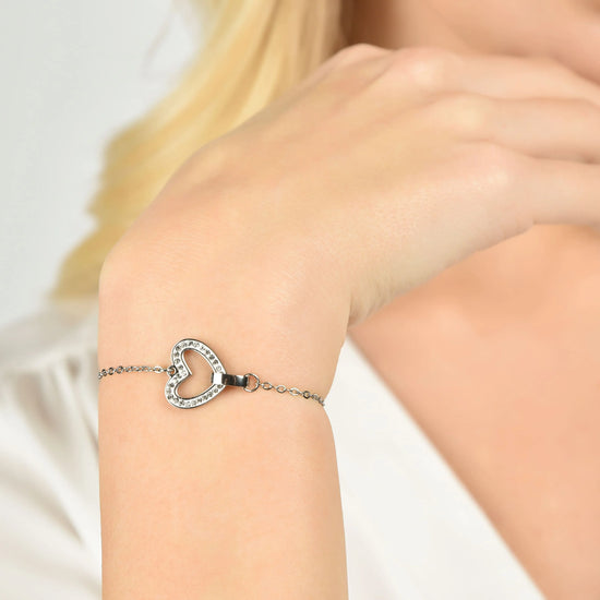 WOMEN'S BRACELET IN STEEL WITH HEART AND WHITE CRYSTALS AND ELEMENT