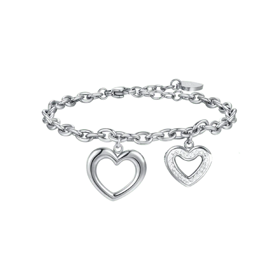 WOMEN'S STEEL BRACELET WITH HEARTS AND WHITE CRYSTALS