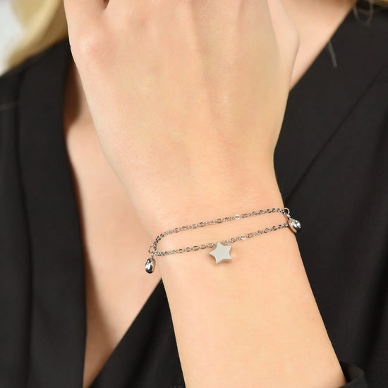 WOMEN'S STEEL BRACELET WITH STAR AND WHITE CRYSTAL