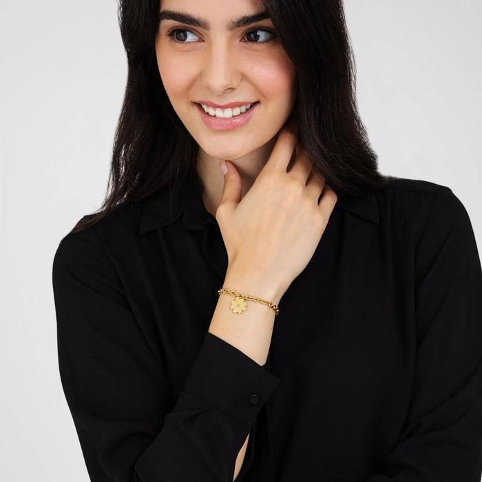 BRACELET FEMME EN ACIER DORÉ AVEC TRÈFLE À QUATRE FEUILLES