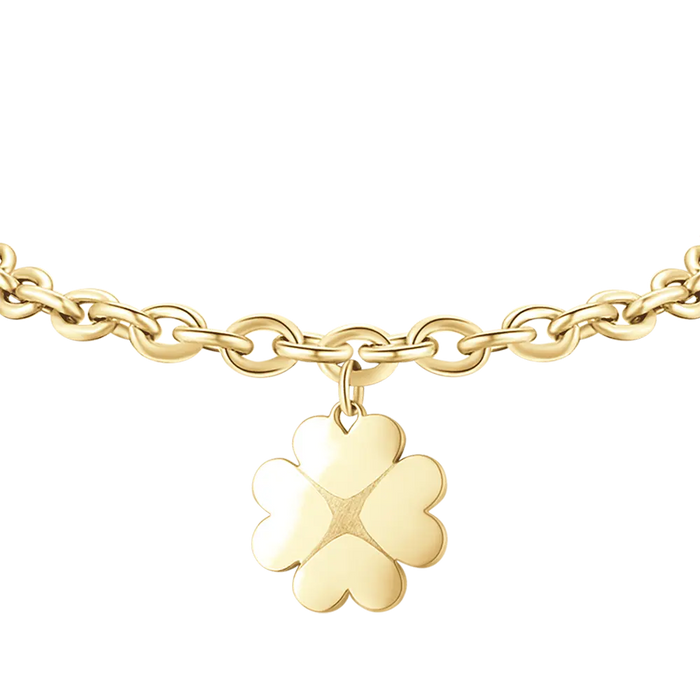 BRACELET FEMME EN ACIER DORÉ AVEC TRÈFLE À QUATRE FEUILLES