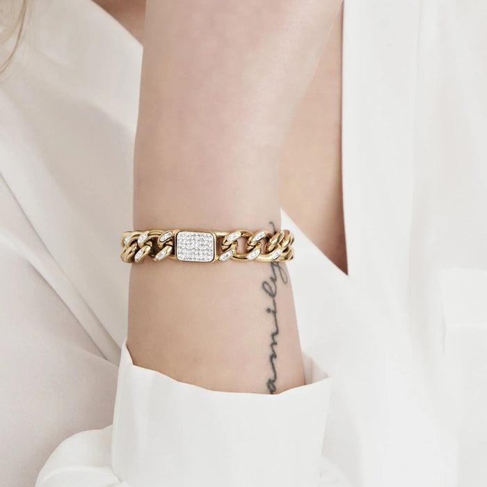 BRACELET FEMME EN ACIER DORÉ ET CRISTAUX BLANCS