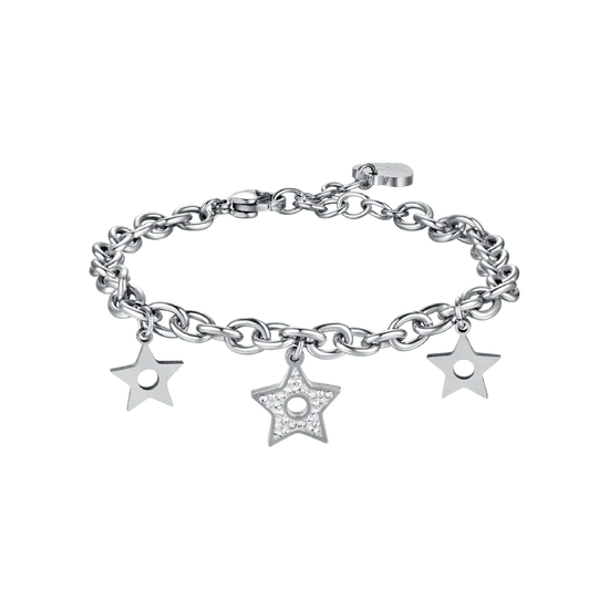 WOMEN'S MULTI-STRAIN BRACELET IN STEEL WITH STARS AND WHITE CRYSTALS