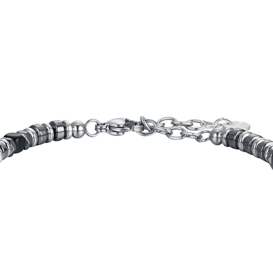 MEN'S BRACELET IN STEEL WITH GREY HEMATITE AND SILVER
