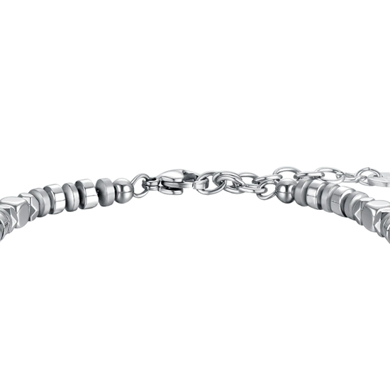 MEN'S BRACELET IN STEEL WITH GREY HEMATITE AND SILVER