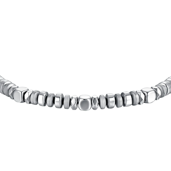 MEN'S BRACELET IN STEEL WITH GREY HEMATITE AND SILVER