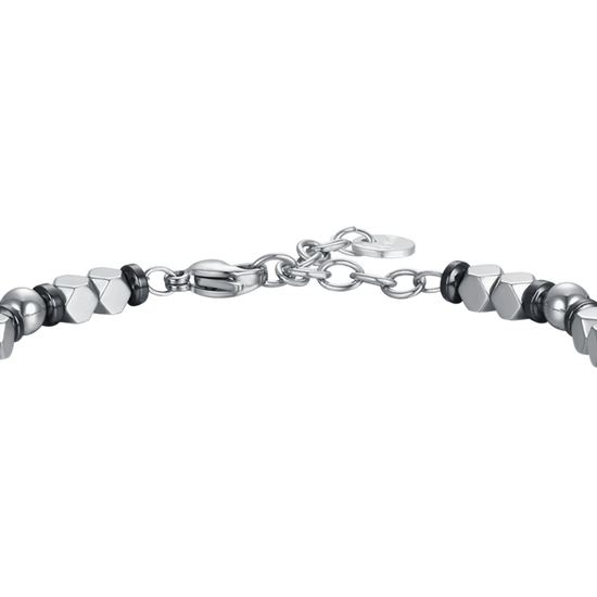 MEN'S BRACELET IN STEEL WITH BLACK HEMATITE AND STEEL SPHERES