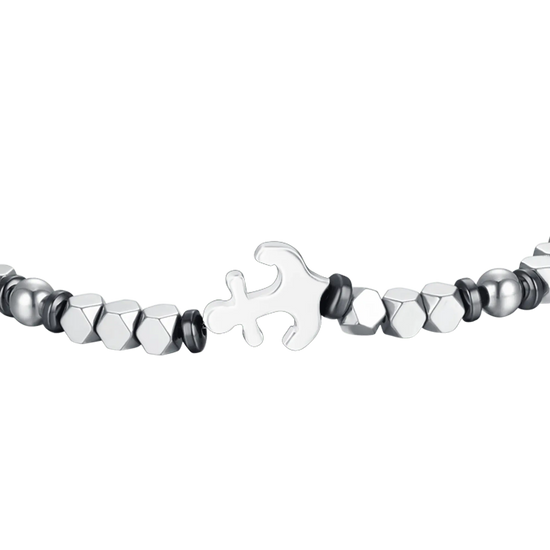 MEN'S BRACELET IN STEEL WITH BLACK HEMATITE AND STEEL SPHERES