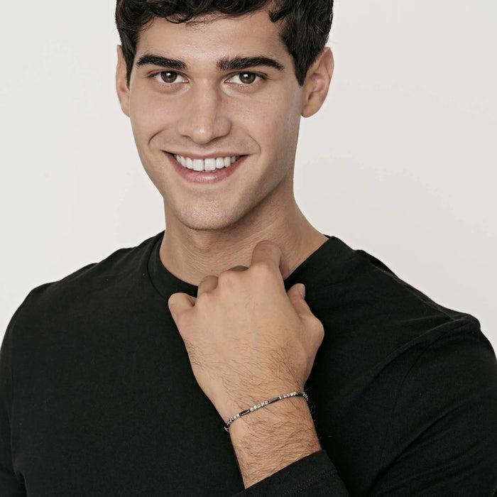 BRACCIALE UOMO IN ACCIAIO CON EMATITE SILVER ED ELEMENTI GRIGI