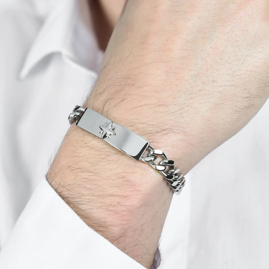 MEN'S STEEL BRACELET WITH WIND ROSE PLATE