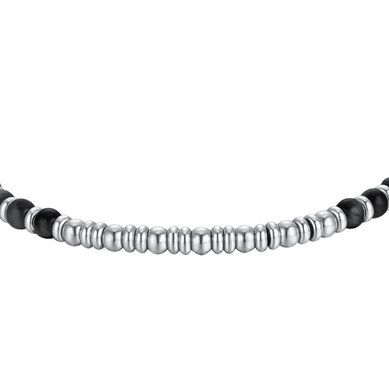 MEN'S STEEL BRACELET WITH AGATE STONES AND STEEL SPHERES