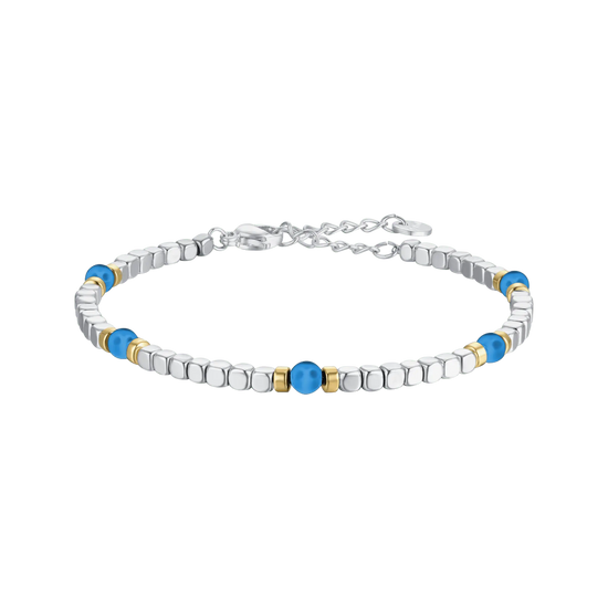 MEN'S BRACELET IN STEEL WITH BLUE STONES AND IP GOLD ELEMENTS
