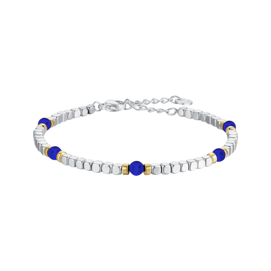 MEN'S BRACELET IN STEEL WITH BLUE STONES AND IP GOLD ELEMENTS