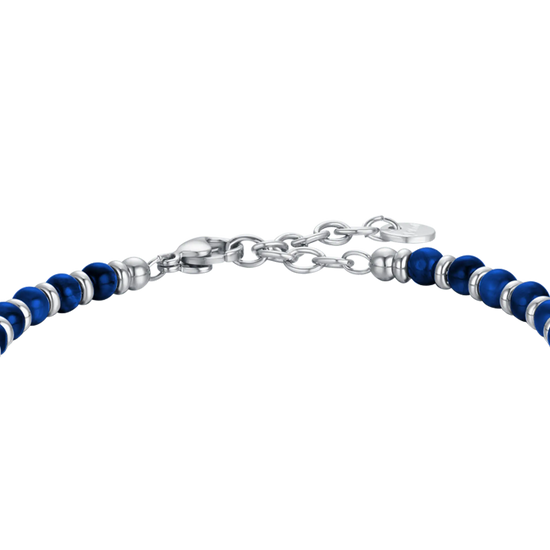 MEN'S STEEL BRACELET WITH LAPIS STONES AND STEEL SPHERES