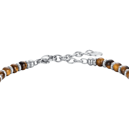 BRACELET EN ACIER POUR HOMME AVEC PIERRES ŒIL DE TIGRE ET SPHÈRES EN ACIER