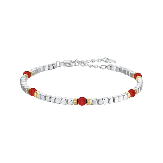 MEN'S BRACELET IN STEEL WITH RED STONES AND IP GOLD ELEMENTS