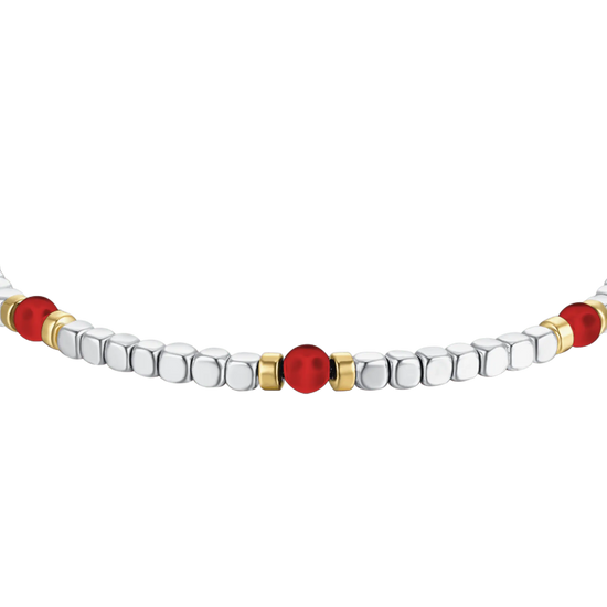 MEN'S BRACELET IN STEEL WITH RED STONES AND IP GOLD ELEMENTS
