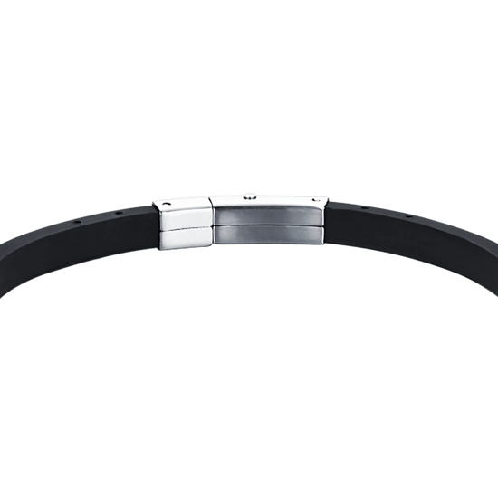 BRACELET EN SILICONE NOIR POUR HOMME AVEC ÉLÉMENTS EN ACIER ET IP NOIR AVEC LYS