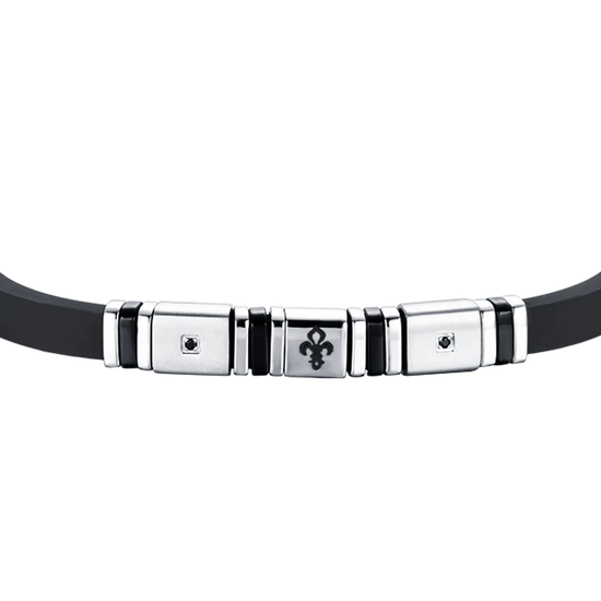 BRACELET EN SILICONE NOIR POUR HOMME AVEC ÉLÉMENTS EN ACIER ET IP NOIR AVEC LYS