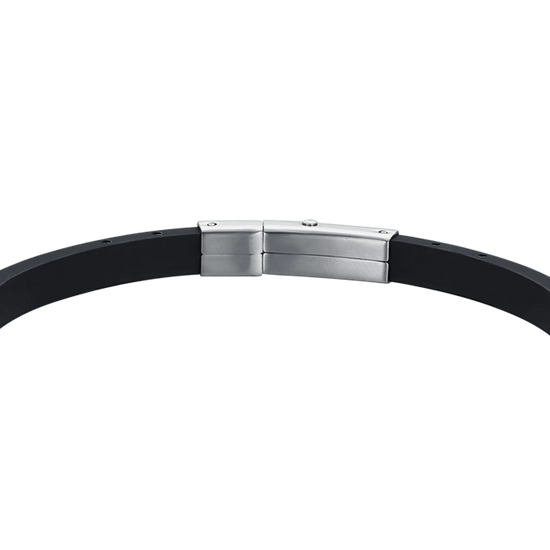 MEN'S BLACK SILICONE BRACELET WITH STEEL AND BLACK IP ELEMENTS WITH LILY