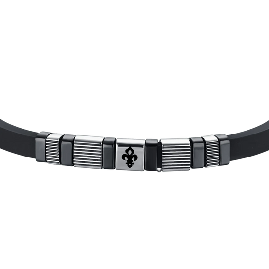 MEN'S BLACK SILICONE BRACELET WITH STEEL AND BLACK IP ELEMENTS WITH LILY