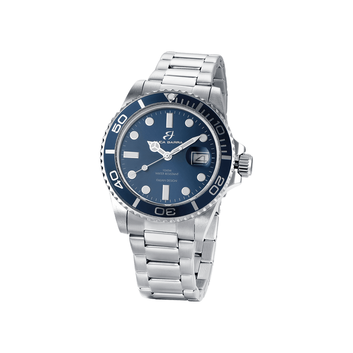 MONTRE HOMME AVEC BOÎTIER EN ACIER LUNETTE BLEUE