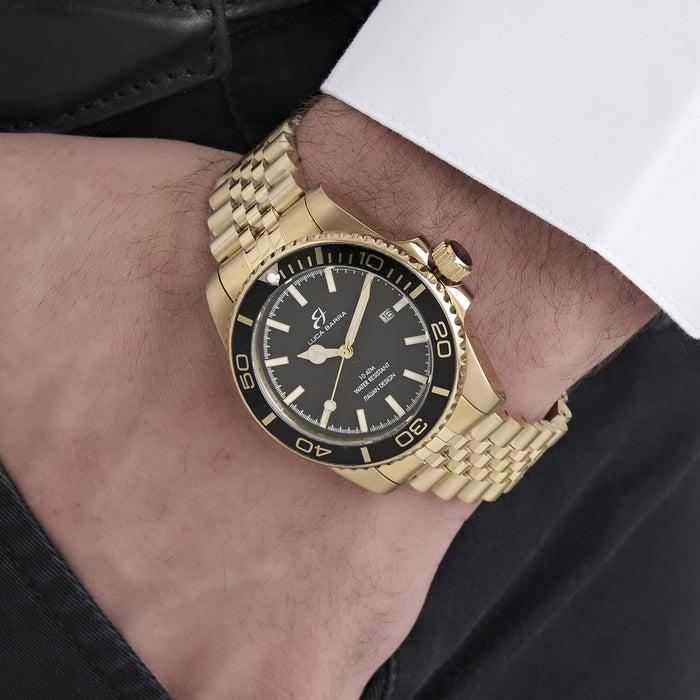 WATCH WITH IP GOLD STEEL CASE BLACK DIAL