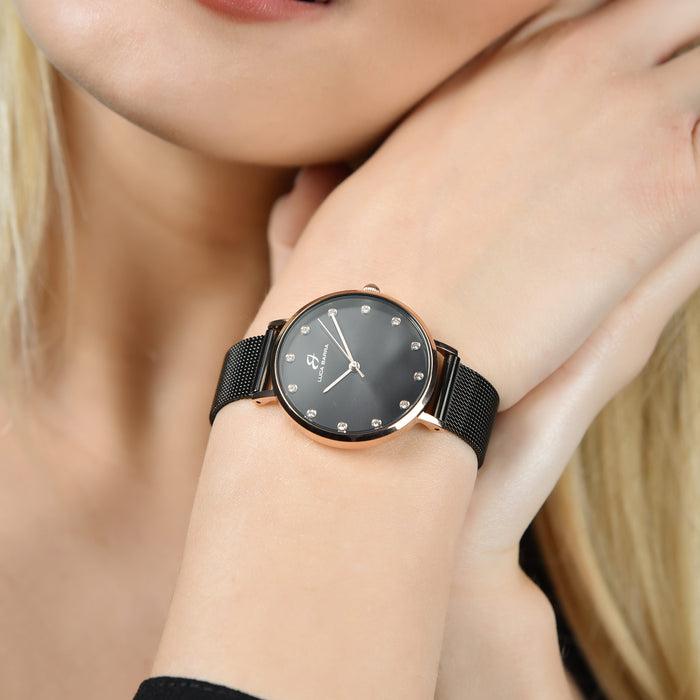 MONTRE FEMME EN ACIER ROSE AVEC BOÎTIER EN ACIER ROSE