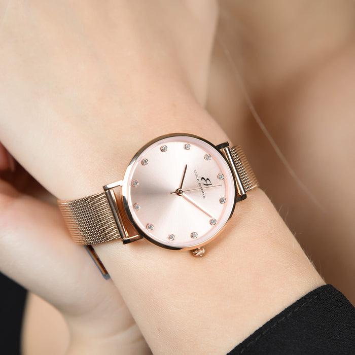 MONTRE FEMME EN ACIER ROSE AVEC BOÎTIER EN ACIER ROSE