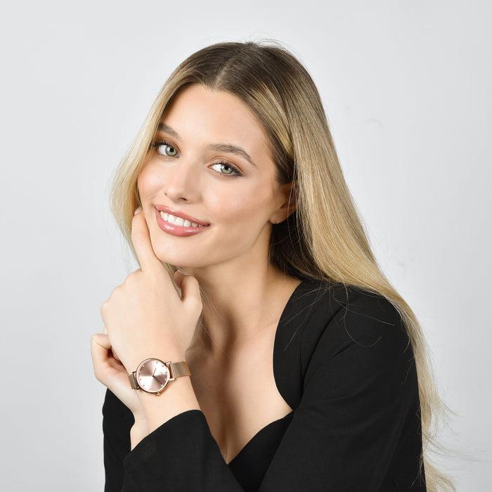MONTRE FEMME EN ACIER ROSE AVEC BOÎTIER EN ACIER ROSE