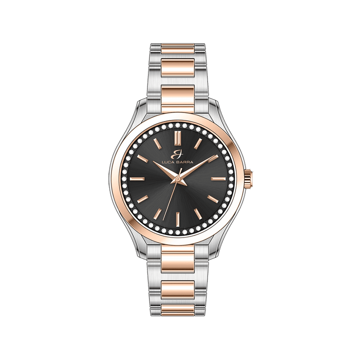 WOMEN'S STEEL WATCH WITH BLACK BEZEL AND IP GOLD