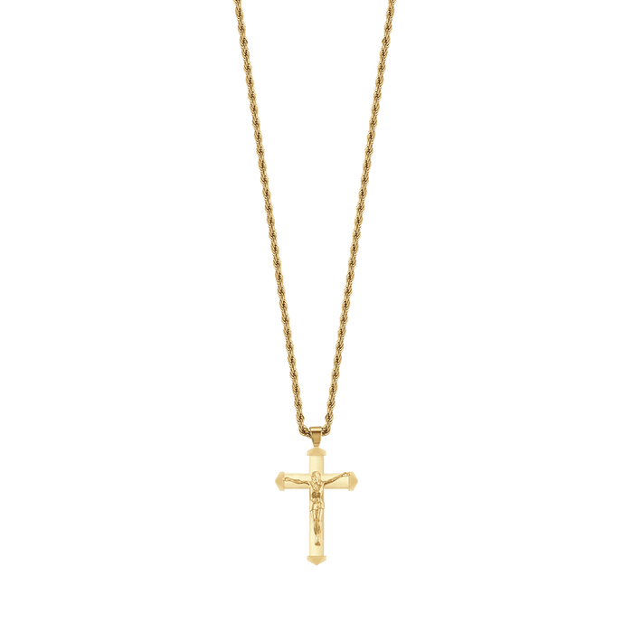 COLLIER HOMME EN ACIER DORÉ IP AVEC CRUCIFIX