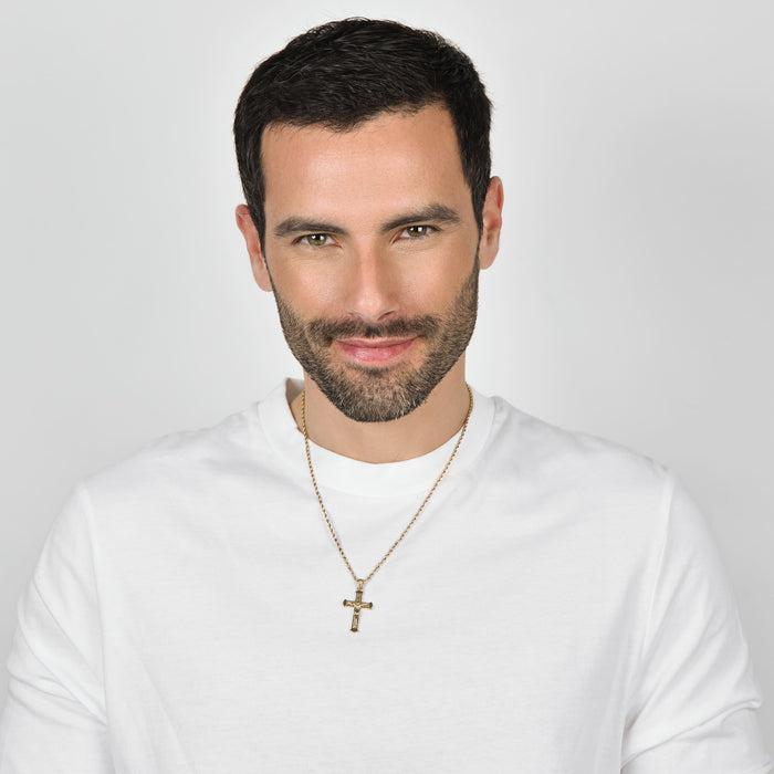 COLLIER HOMME EN ACIER DORÉ IP AVEC CRUCIFIX