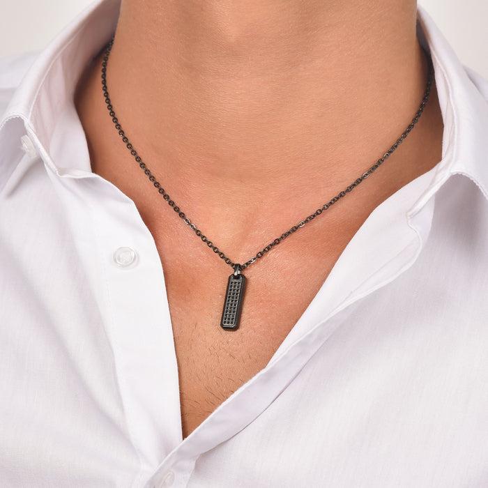 MEN'S NECKLACE IN BLACK IP STEEL WITH BLACK CRYSTAL ELEMENT