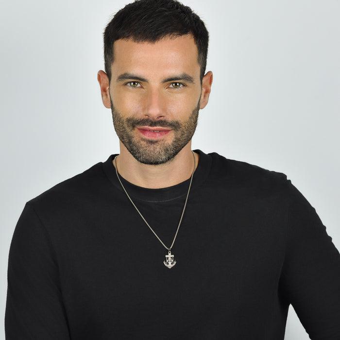 COLLIER EN ACIER POUR HOMME ANCRE AVEC CRUCIFIX