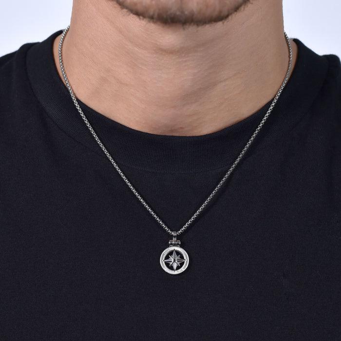 COLLIER EN ACIER POUR HOMME AVEC ROSE DES VENTS