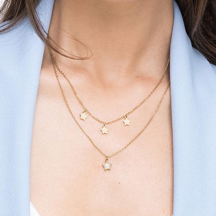COLLIER FEMME EN ACIER IP DORÉ AVEC ÉTOILES ET CRISTAUX BLANCS